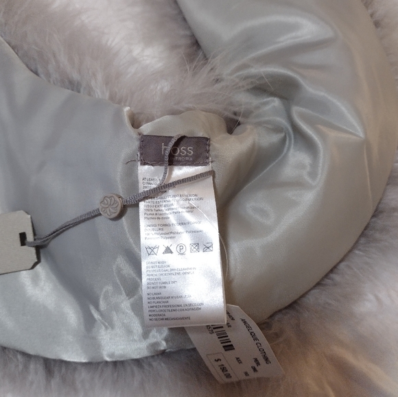 Hoss Introbia Real Turkey Feather Down Fur Scarf  Collar Tie On Gray NWT - Picture 6 of 8